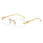(6 PACK) Wholesale Sunglasses Unique Leopard Head Metal Rimless New Arrival Unisex 2025 - BulkSunglassesWholesale.com - Gold Frame White