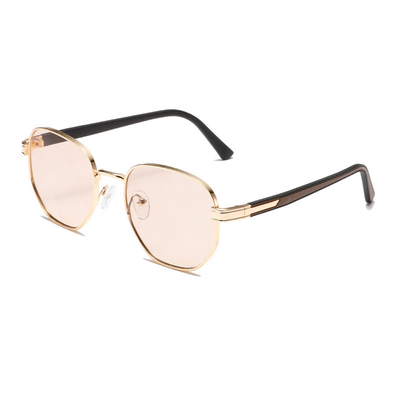 (6 PACK) Wholesale Sunglasses Metal Vintage Trendy Street 2024 - BulkSunglassesWholesale.com - Gold Frame Pink Lens Tea Temple