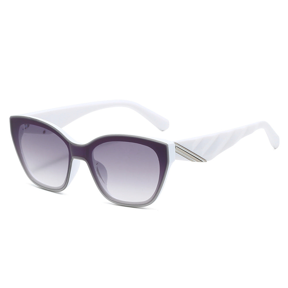 (6 PACK) Wholesale Sunglasses New Arrival Cat Eye Unique One Piece One Piece Fashion Women 2025 - BulkSunglassesWholesale.com - White Frame Gradient Black Lens