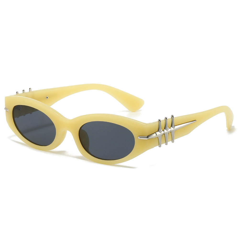 (6 PACK) Wholesale Sunglasses New Arrival Fashion Round Women Trendy Women 2024 - BulkSunglassesWholesale.com - Yellow Frame Black Lens