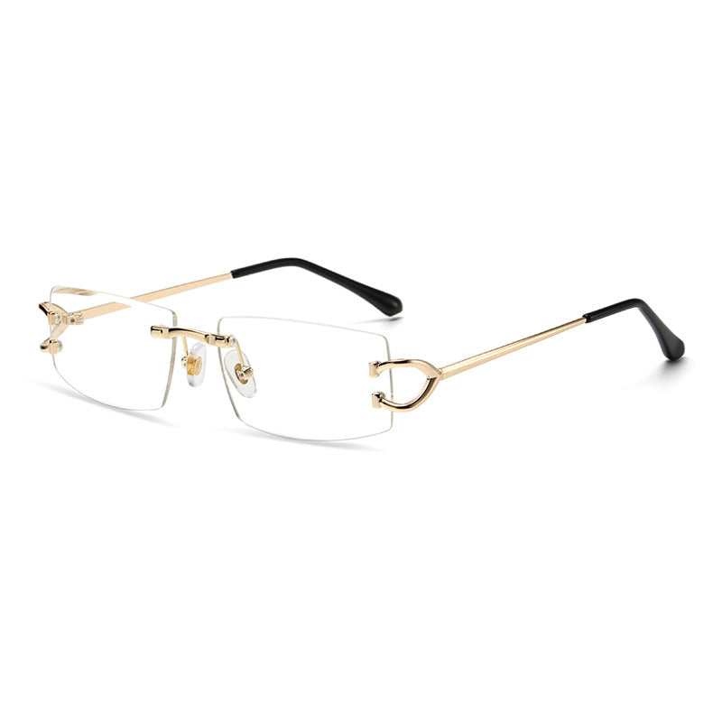 (6 PACK) Wholesale Sunglasses New Arrival Rimless Cut Edge Women Hip Hop 2024 - BulkSunglassesWholesale.com - Gold Frame White
