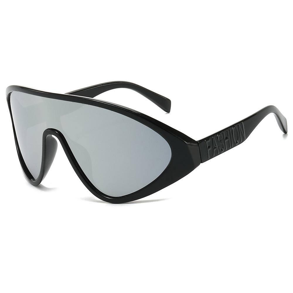(6 PACK) Wholesale Sunglasses Aviator New Arrival Oversized One Piece Outdoor Windproof Street 2024 - BulkSunglassesWholesale.com - Black Frame Mirrored Lens