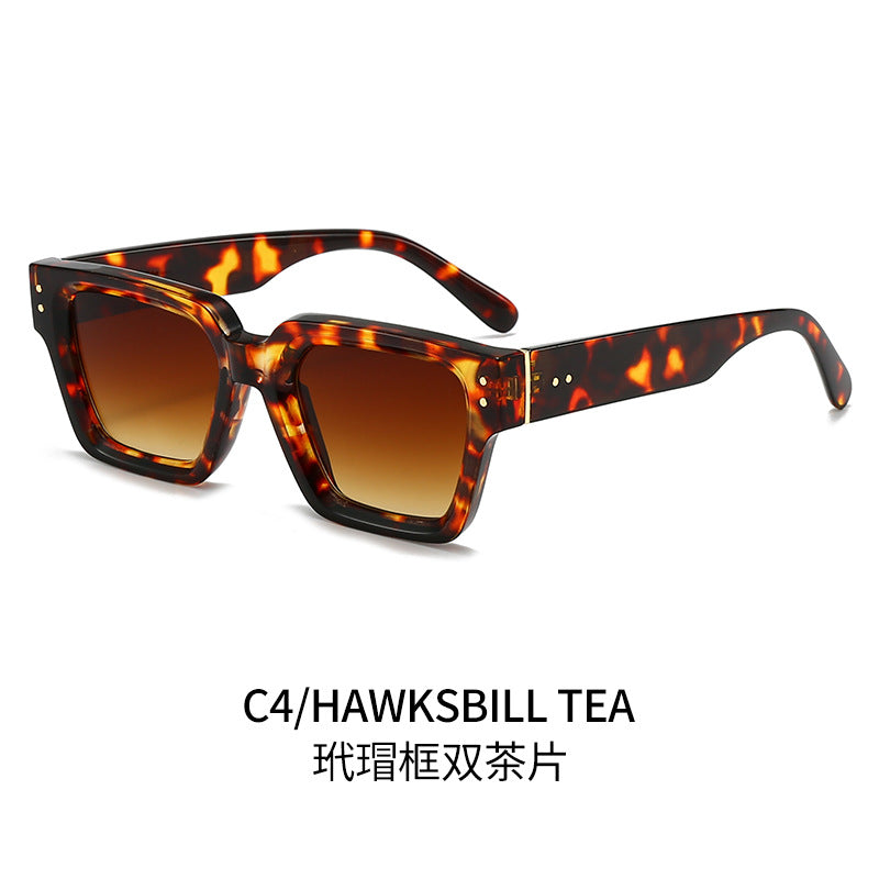 (6 PACK) Wholesale Sunglasses Fashion Square Unique Trendy 2024 - BulkSunglassesWholesale.com - Leopard Print Frame Gradient Tea Lens