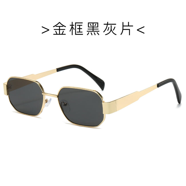 (6 PACK) Wholesale Sunglasses New Arrival Vintage Polygon Metal Women Fashion 2024 - BulkSunglassesWholesale.com - Gold Frame Black Black Lens Hover Image