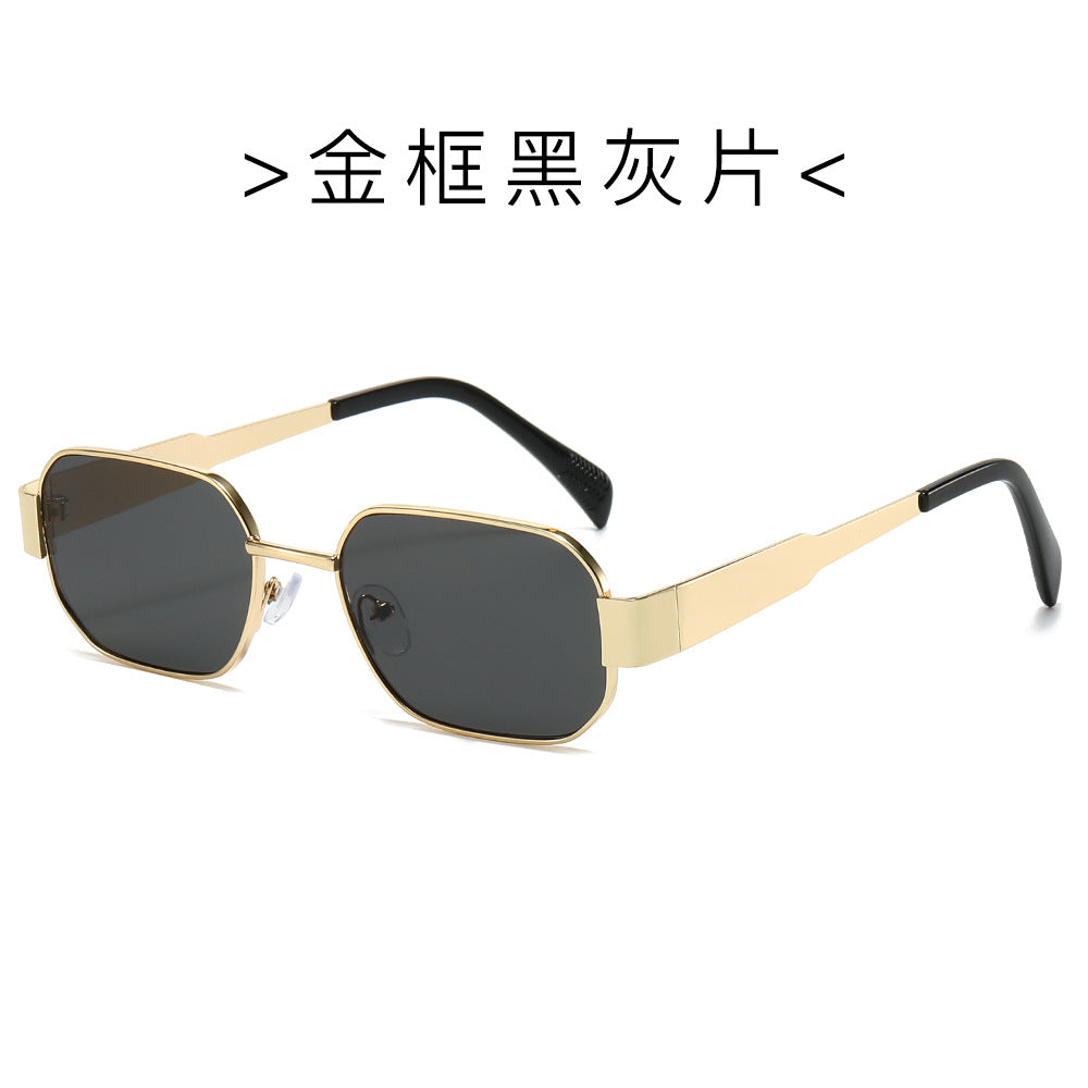 (6 PACK) Wholesale Sunglasses New Arrival Vintage Polygon Metal Women Fashion 2024 - BulkSunglassesWholesale.com - Gold Frame Black Black Lens