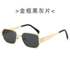 (6 PACK) Wholesale Sunglasses New Arrival Vintage Polygon Metal Women Fashion 2024 - BulkSunglassesWholesale.com - Gold Frame Black Black Lens