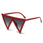(6 PACK) Wholesale Sunglasses Unique Triangle Fashion Hip Hop 2025 - BulkSunglassesWholesale.com - Red Frame Gradient Black Lens