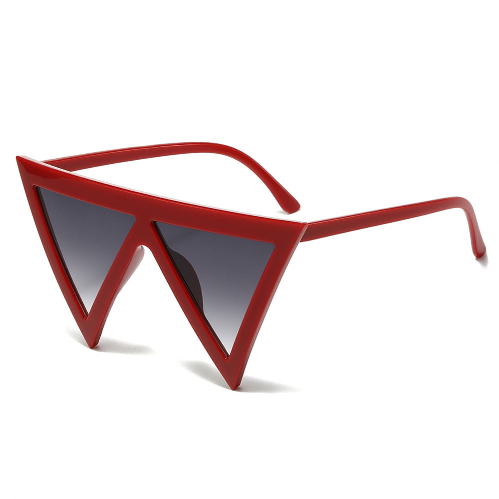 (6 PACK) Wholesale Sunglasses Unique Triangle Fashion Hip Hop 2025 - BulkSunglassesWholesale.com - Red Frame Gradient Black Lens