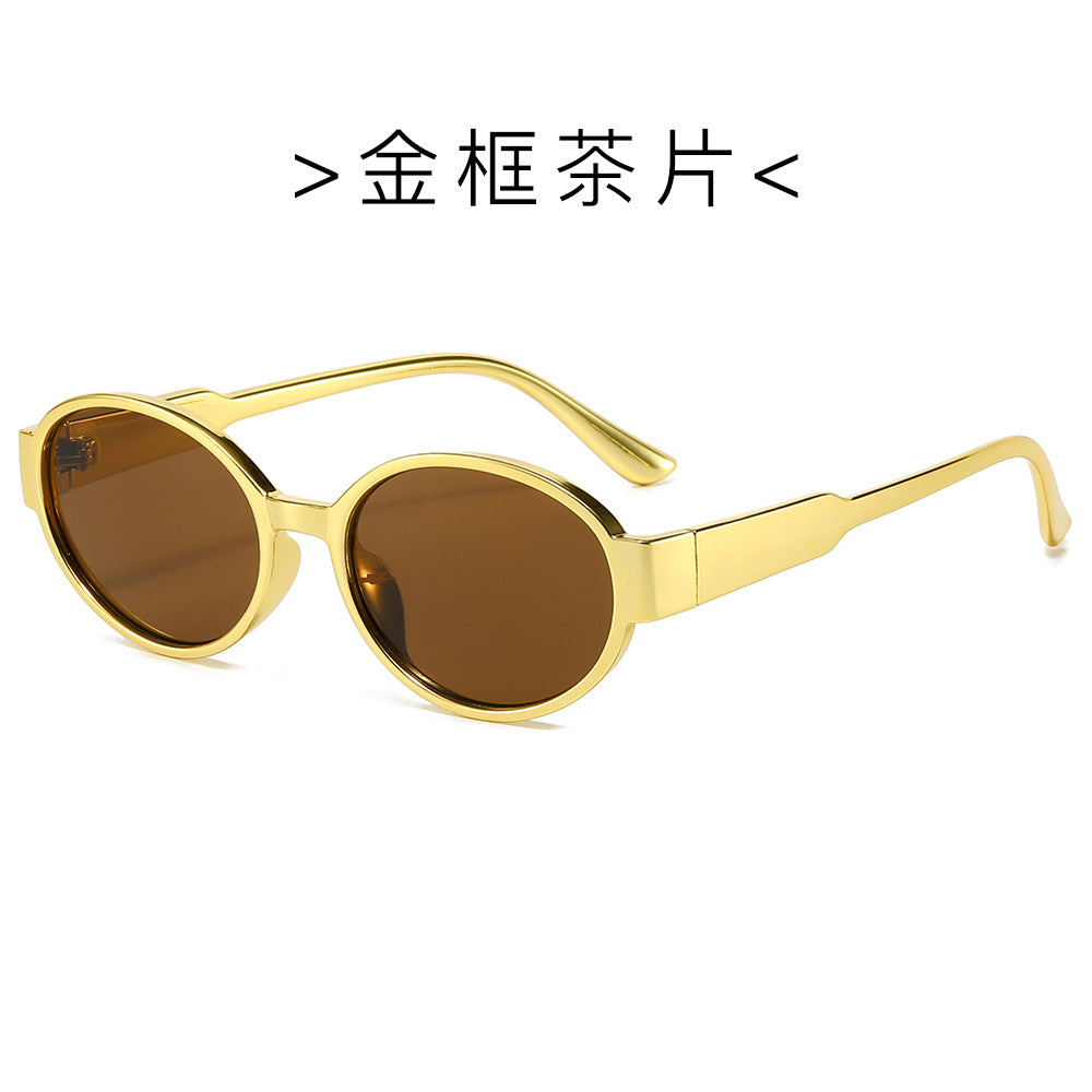 (6 PACK) Wholesale Sunglasses New Arrival Round Fashion 2024 - BulkSunglassesWholesale.com - Gold Frame Tea Lens