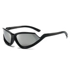(6 PACK) Wholesale Sunglasses New Arrival Cat Eye Unique Mirrored Hip Hop Sport Fashion 2024 - BulkSunglassesWholesale.com - Black Frame Mirrored Lens