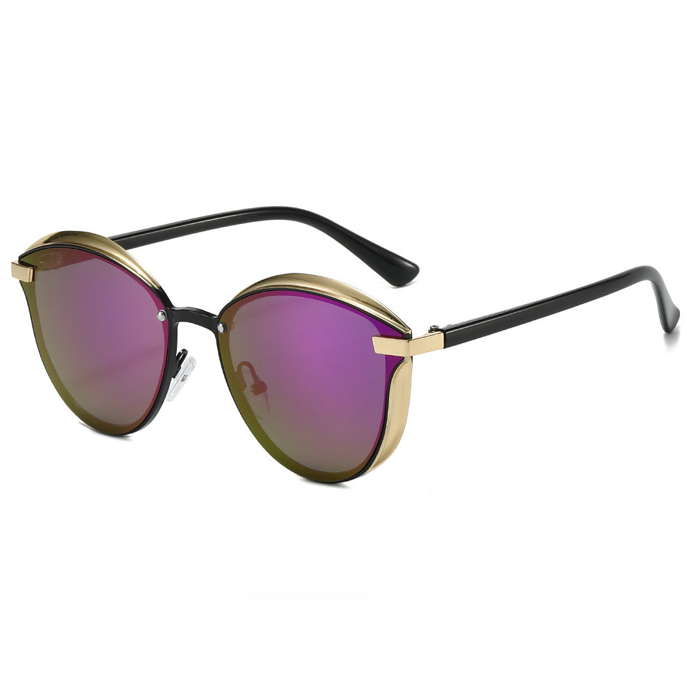 (6 PACK) Wholesale Sunglasses New Arrival Fashion Women Trendy Round 2024 - BulkSunglassesWholesale.com - Gold Frame Purple Mirrored