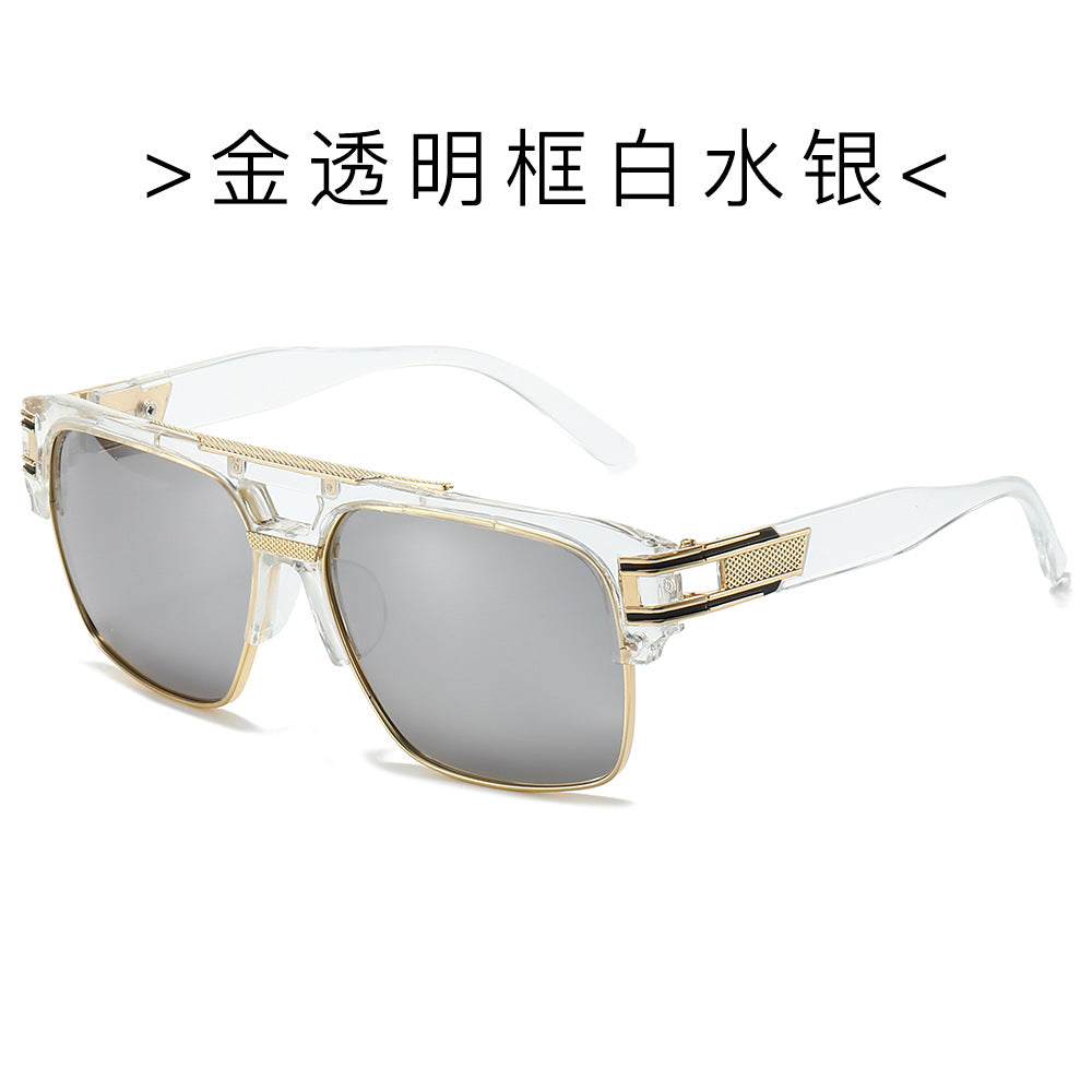 (6 PACK) Wholesale Sunglasses Metal Square Trendy Women 2024 - BulkSunglassesWholesale.com - Gold Transparent Frame Mirrored Lens