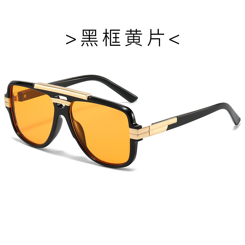 (6 PACK) Wholesale Sunglasses Trendy New Arrival Square Vintage Square Fashion Metal 2024 - BulkSunglassesWholesale.com - Black Frame Yellow Lens