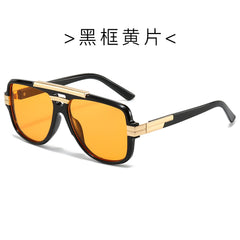 (6 PACK) Wholesale Sunglasses Trendy New Arrival Square Vintage Square Fashion Metal 2024 - BulkSunglassesWholesale.com - Black Frame Yellow Lens