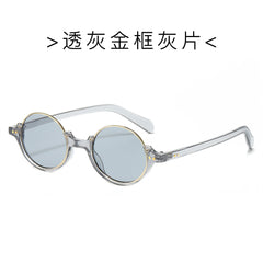 (6 PACK) Wholesale Sunglasses New Arrival Semirimless Round Vintage Trendy Unisex 2024 - BulkSunglassesWholesale.com - Clear Grey Gold Frame Black Lens