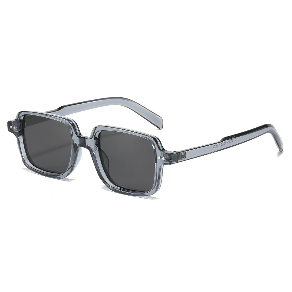 (6 PACK) Wholesale Sunglasses Women Men Vintage Square Rivet 2025 - BulkSunglassesWholesale.com - Clear Grey Frame Black Lens