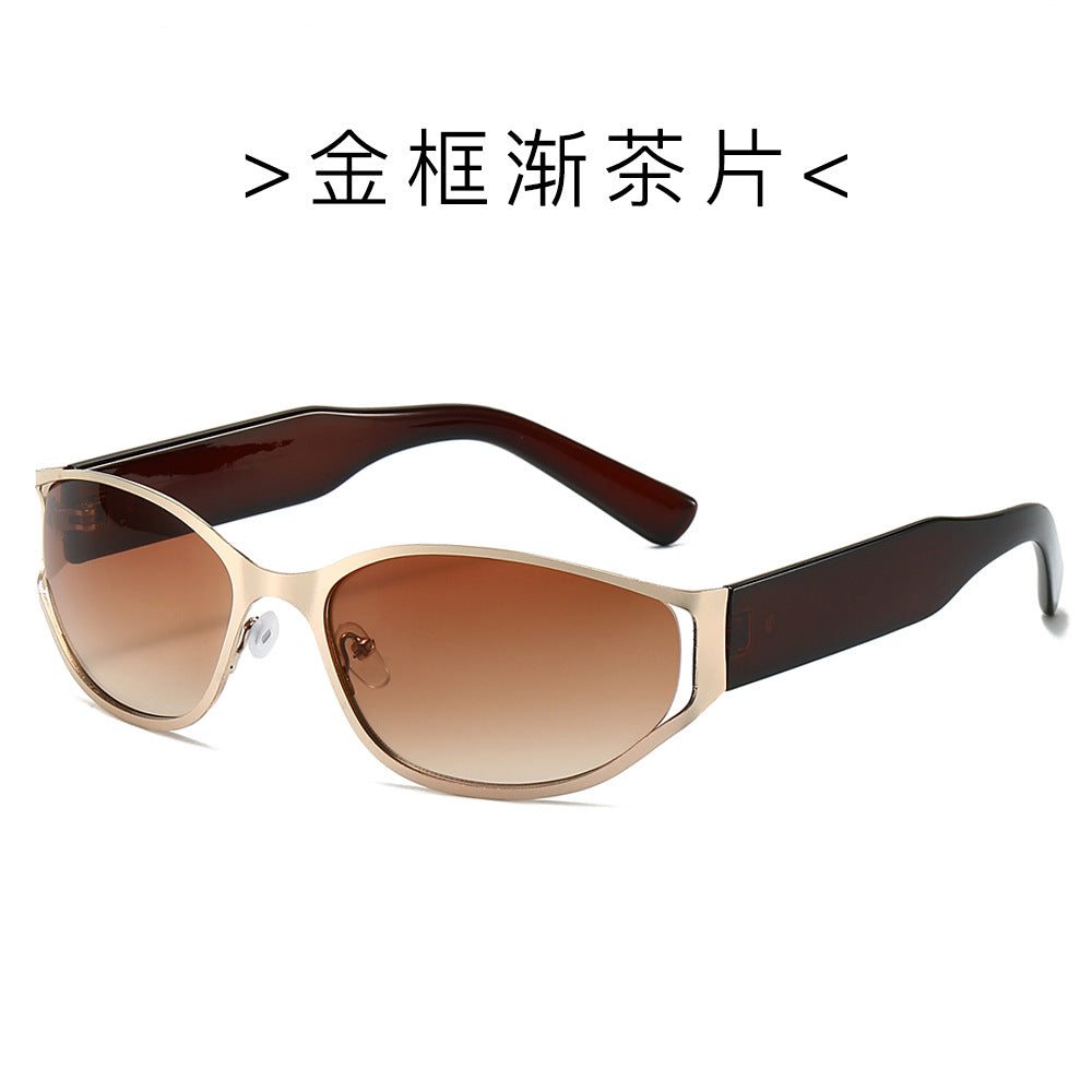 (6 PACK) Wholesale Sunglasses Fashion Futuristic Round New Arrival Trendy 2024 - BulkSunglassesWholesale.com - Gold Frame Gradient Tea Lens