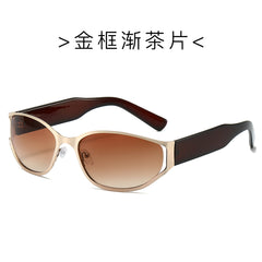 (6 PACK) Wholesale Sunglasses Fashion Futuristic Round New Arrival Trendy 2024 - BulkSunglassesWholesale.com - Gold Frame Gradient Tea Lens