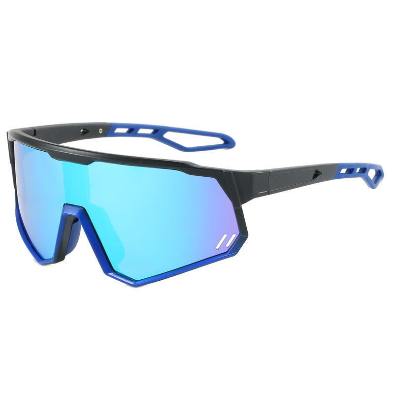 (12 PACK) Wholesale Sports Sunglasses New Arrival Sport Cycling Unisex Oversized Polarized 2024 - BulkSunglassesWholesale.com - Polarized Black Frame Blue Mirrored
