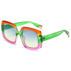 (6 PACK) Wholesale Sunglasses New Arrival Square Colorful Trendy Fashion Women 2024 - BulkSunglassesWholesale.com - Red Green Purple Frame Blue Yellow Lens