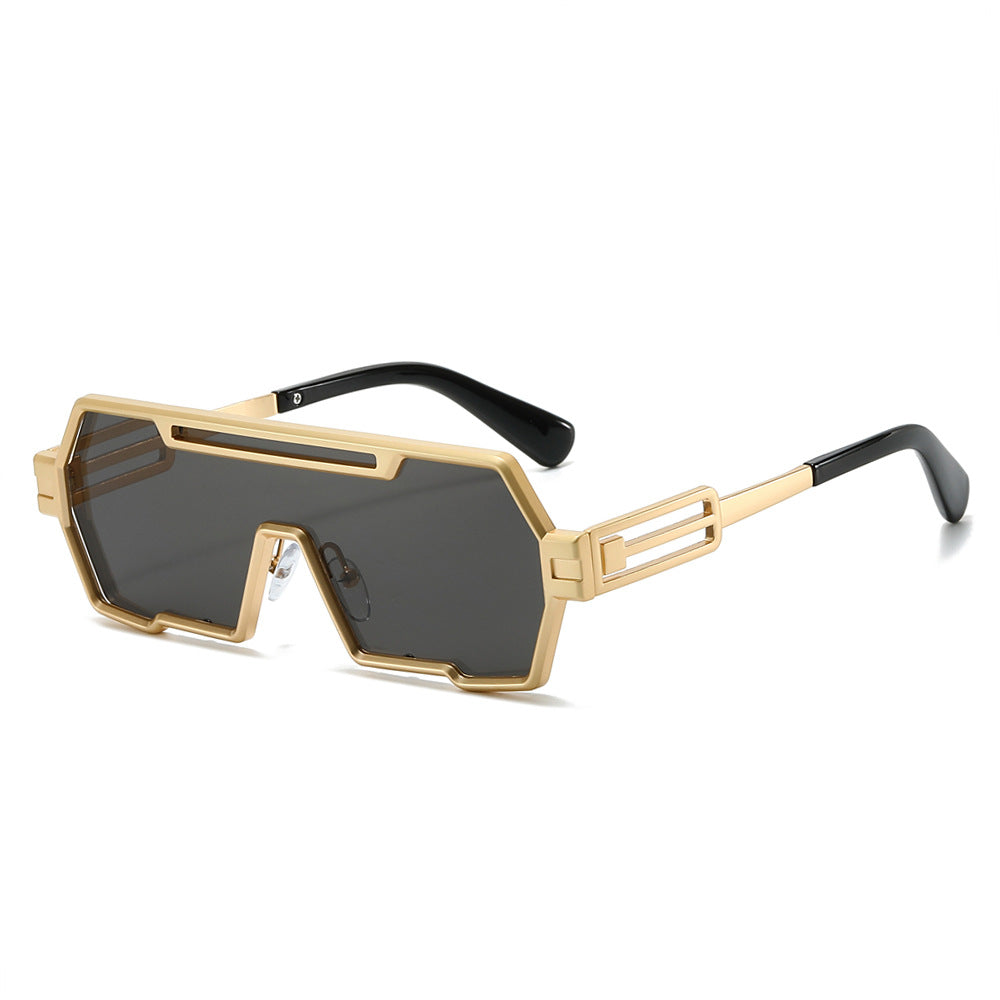 (6 PACK) Wholesale Sunglasses Unique Punk Trendy One Piece Women 2024 - BulkSunglassesWholesale.com - Gold Frame Black Lens