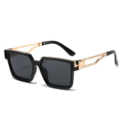 (6 PACK) Wholesale Sunglasses New Arrival Square Men Unique 2024 - BulkSunglassesWholesale.com - Black Gold Frame Black Lens