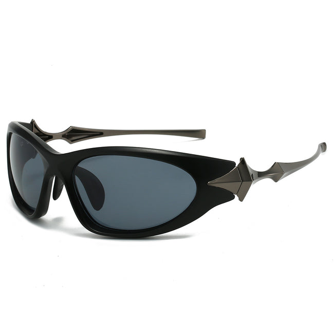 (6 PACK) Wholesale Sunglasses Star Cyber Punk Futuristic New Arrival Ninja Star 2024 - BulkSunglassesWholesale.com - Gunmetal Black Frame Black Lens Hover Image
