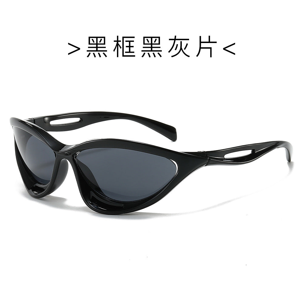 (6 PACK) Wholesale Sunglasses New Arrival Trendy Fashion Sport New Arrival Cycling Hollow 2024 - BulkSunglassesWholesale.com - Black Frame Black Black Lens