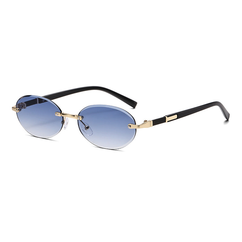 (6 PACK) Wholesale Sunglasses Trendy Cut Edge Unique Round New Arrival Rimless Hip Hop 2024 - BulkSunglassesWholesale.com - Gradient Blue