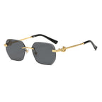 (6 PACK) Wholesale Sunglasses New Arrival Women Rimless Cut Edge Fashion Square 2024 - BulkSunglassesWholesale.com - Gold Frame Black Grey