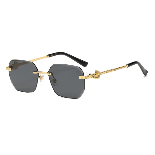 (6 PACK) Wholesale Sunglasses New Arrival Women Rimless Cut Edge Fashion Square 2024 - BulkSunglassesWholesale.com - Gold Frame Black Grey Hover Image