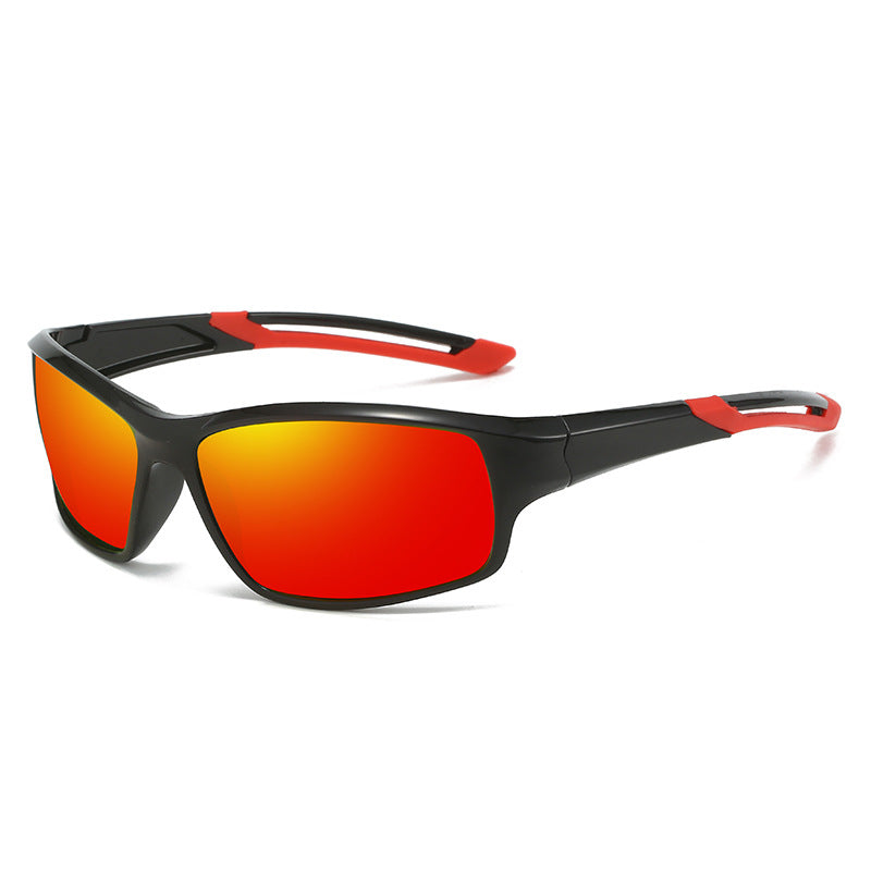 (12 PACK) Wholesale Sports Sunglasses Unisex New Arrival Polarized Night Vision Cycling Outdoor Sport 2024 - BulkSunglassesWholesale.com - Shiny Black Red Temple Red Mirrored