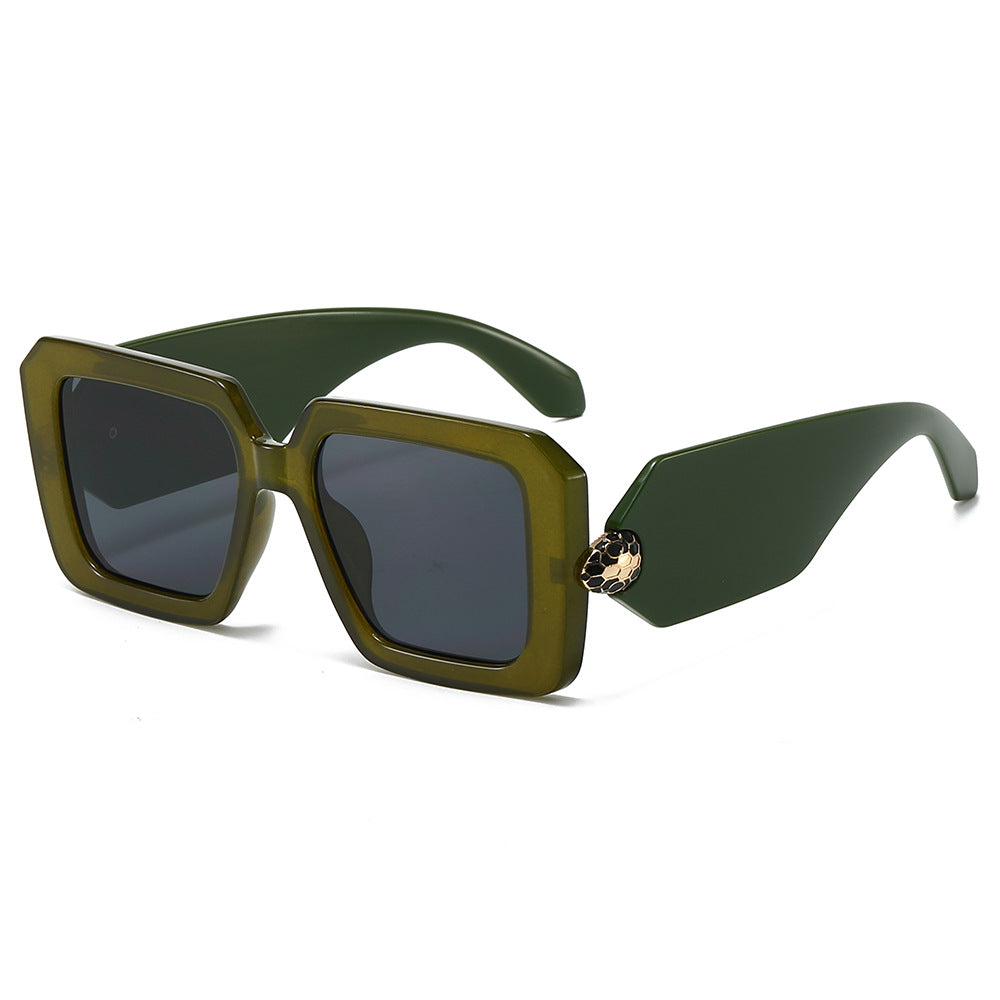 (6 PACK) Wholesale Sunglasses Fashion Vintage Square Street Women Wide 2024 - BulkSunglassesWholesale.com - Green Frame Black Lens