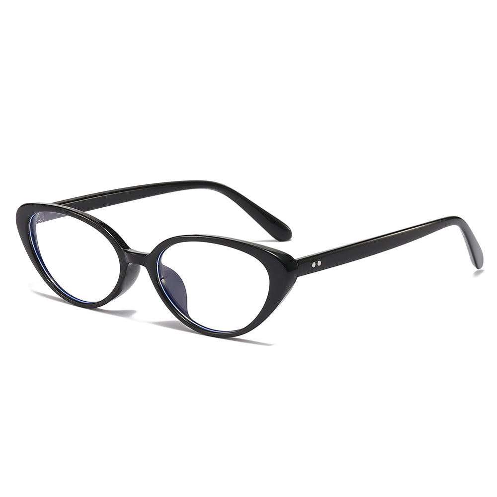 (6 PACK) Wholesale Sunglasses New Arrival Small Cat Eye Women Street Fashion Trendy Women 2025 - BulkSunglassesWholesale.com - Black Frame Clear Lens