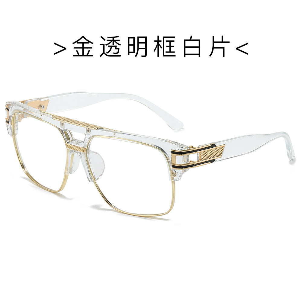 (6 PACK) Wholesale Sunglasses Metal Square Trendy Women 2024 - BulkSunglassesWholesale.com - Gold Transparent Frame Clear Lens