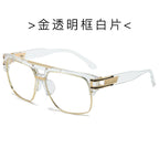 (6 PACK) Wholesale Sunglasses Metal Square Trendy Women 2024 - BulkSunglassesWholesale.com - Gold Transparent Frame Clear Lens