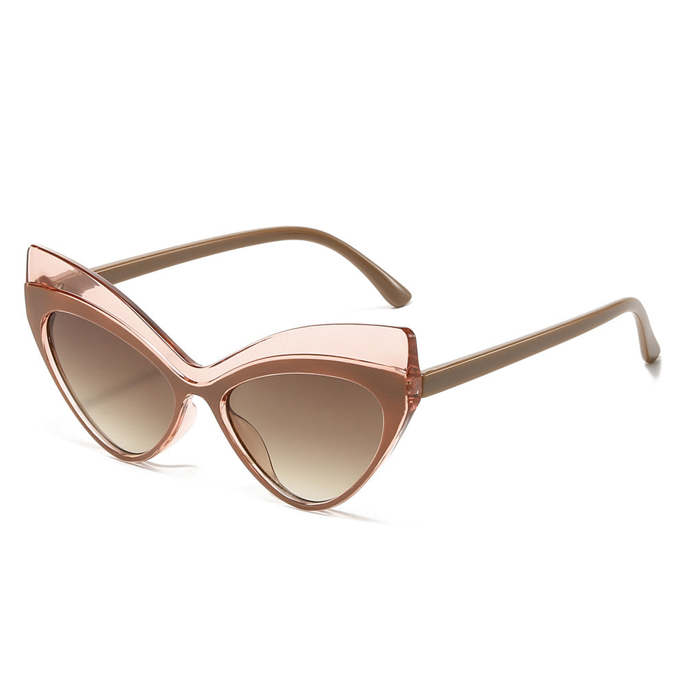 (6 PACK) Wholesale Sunglasses New Arrival Cat Eye Unique Oversized Fashion 2024 - BulkSunglassesWholesale.com - Brown Frame Tea Lens