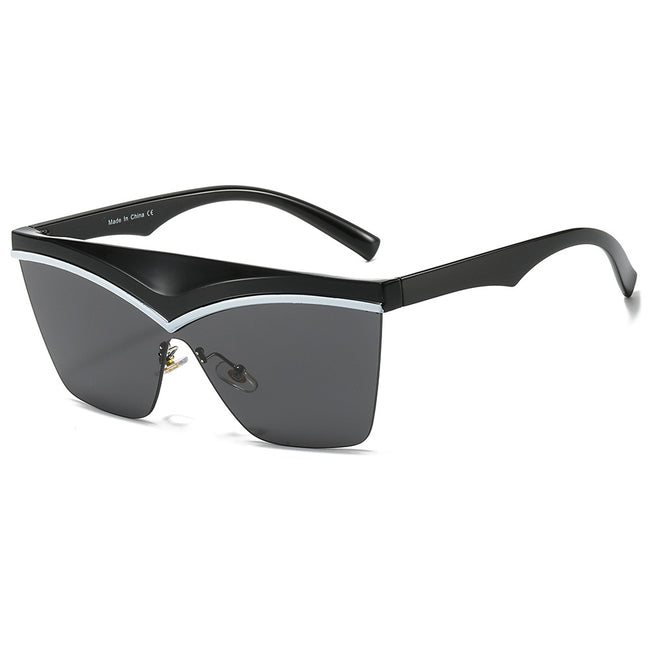 (6 PACK) Wholesale Sunglasses New Arrival Polygon Unique Square One Piece Fashion 2024 - BulkSunglassesWholesale.com - Black Frame Black Lens Hover Image