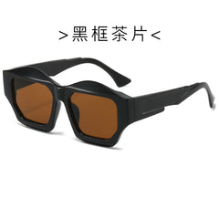 (6 PACK) Wholesale Sunglasses New Arrival Polygon Fashion Unique 2024 - BulkSunglassesWholesale.com - Black Frame Tea Lens