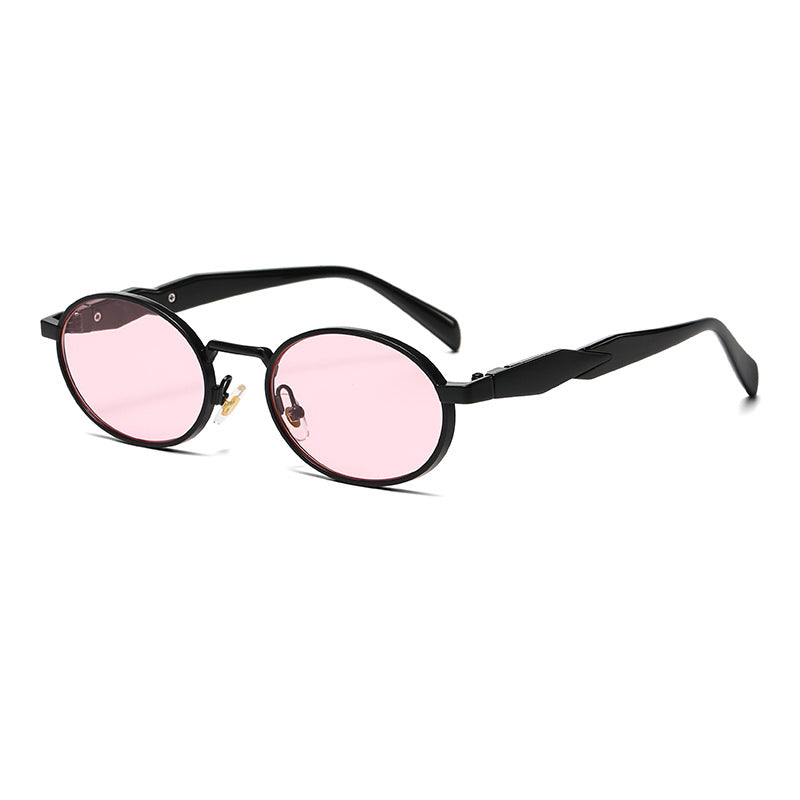 (6 PACK) Wholesale Sunglasses Oval Metal Unique Women Classic Street 2024 - BulkSunglassesWholesale.com - Black Frame Pink Lens