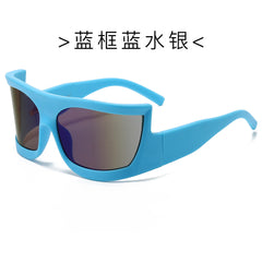 (6 PACK) Wholesale Sunglasses Sport Trendy Fashion Cyber Punk Oversized Cycling 2024 - BulkSunglassesWholesale.com - Blue Frame Blue Mirrored