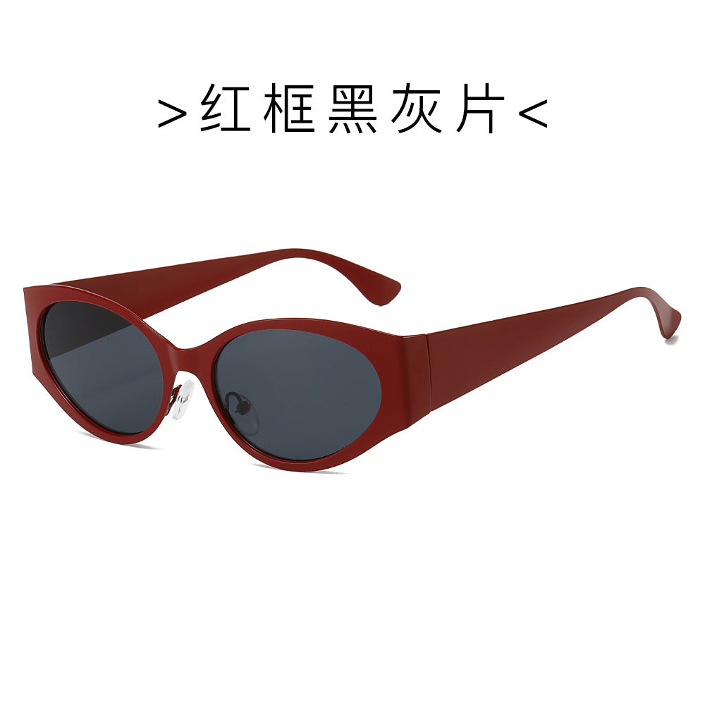 (6 PACK) Wholesale Sunglasses New Arrival Round Fashion Round Unisex 2024 - BulkSunglassesWholesale.com - Red Frame Black Black Lens