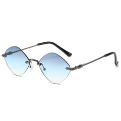 (6 PACK) Wholesale Sunglasses Fashion Unique Rimless Women Small 2024 - BulkSunglassesWholesale.com - Gunmetal Gradient Blue Lens