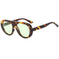 (6 PACK) Wholesale Sunglasses Vintage Oval Street Trendy Outdoor Fashion 2025 - BulkSunglassesWholesale.com - Leopard Print Frame Green Lens