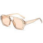 (6 PACK) Wholesale Sunglasses Double Bridge Vintage Unique Trendy Women 2024 - BulkSunglassesWholesale.com - Champagne Frame Tea Lens