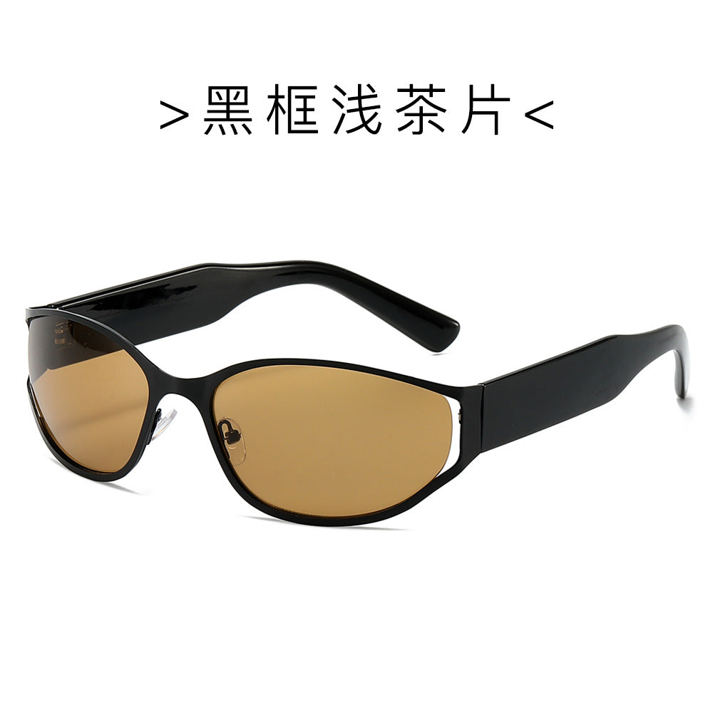 (6 PACK) Wholesale Sunglasses Fashion Futuristic Round New Arrival Trendy 2024 - BulkSunglassesWholesale.com - Black Frame Tea Lens