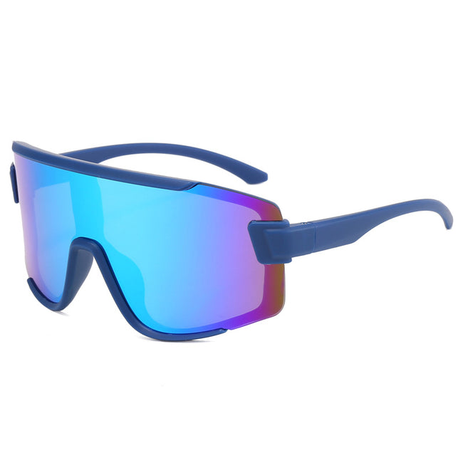 (12 PACK) Wholesale Sports Sunglasses One Piece Outdoor New Arrival Kids Cycling 2024 - BulkSunglassesWholesale.com - Blue Frame Blue Mirrored Hover Image