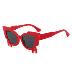 (6 PACK) Wholesale Sunglasses New Arrival Unique Cat Eye Fashion Women 2024 - BulkSunglassesWholesale.com - Red Frame Black Lens