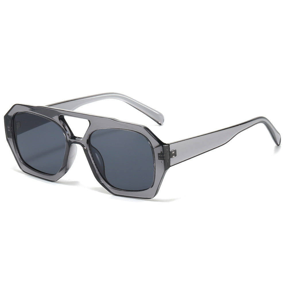 (6 PACK) Wholesale Sunglasses Double Bridge Vintage Unique Trendy Women 2024 - BulkSunglassesWholesale.com - Clear Grey Frame Black Lens