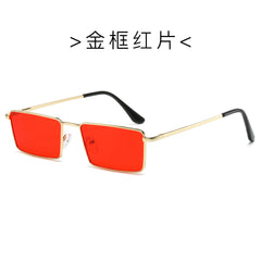 (6 PACK) Wholesale Sunglasses Metal Square Small Women Fashion Vintage Unique Street Trendy 2024 - BulkSunglassesWholesale.com - Gold Frame Red Lens